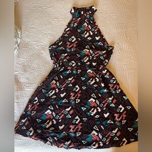 Love Multicolor Abstract Print halter Top dress — Black, Teal, Red, Cream